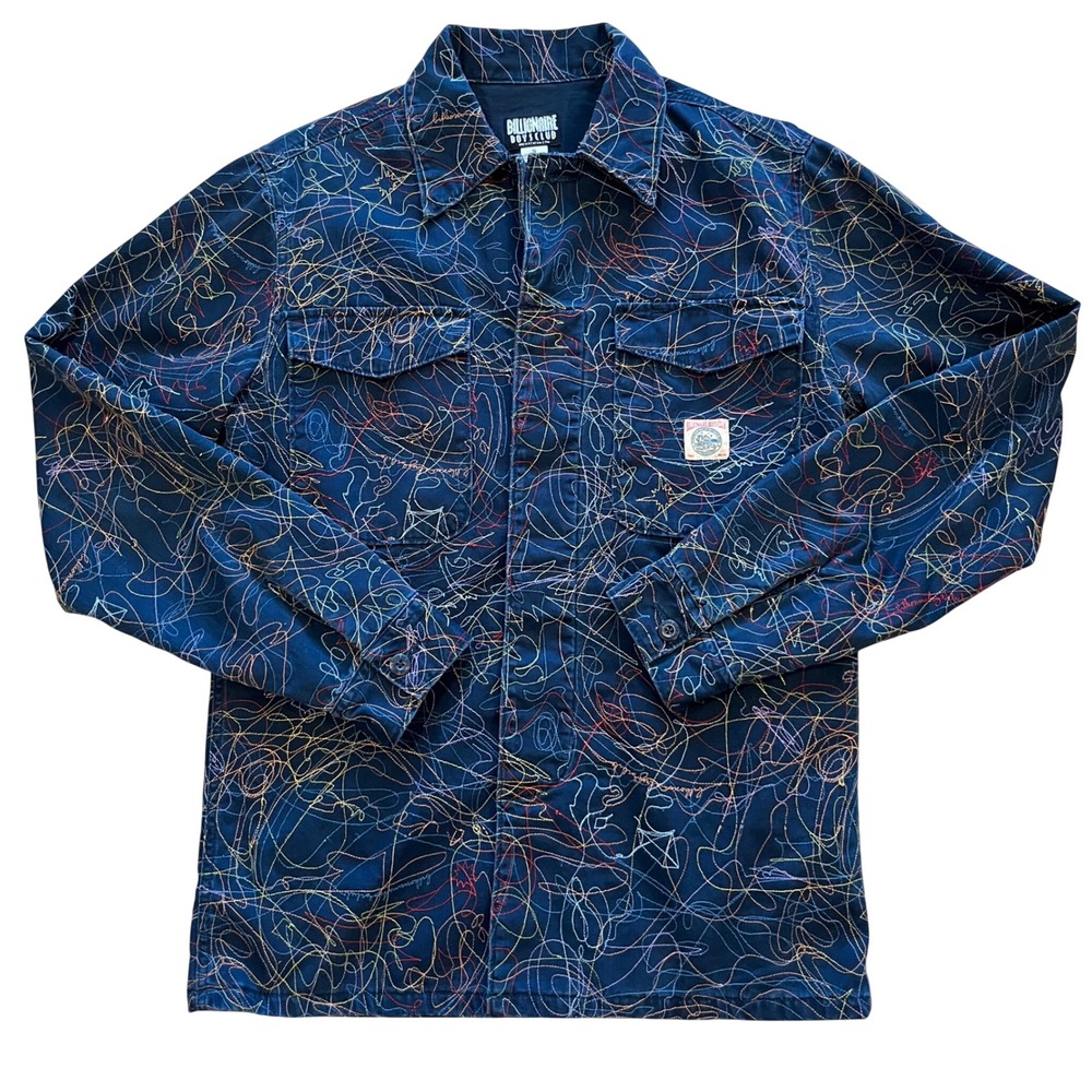 Billionaire Boys Club Scribble Embroidered Navy Herringbone Shirt Small RN98011